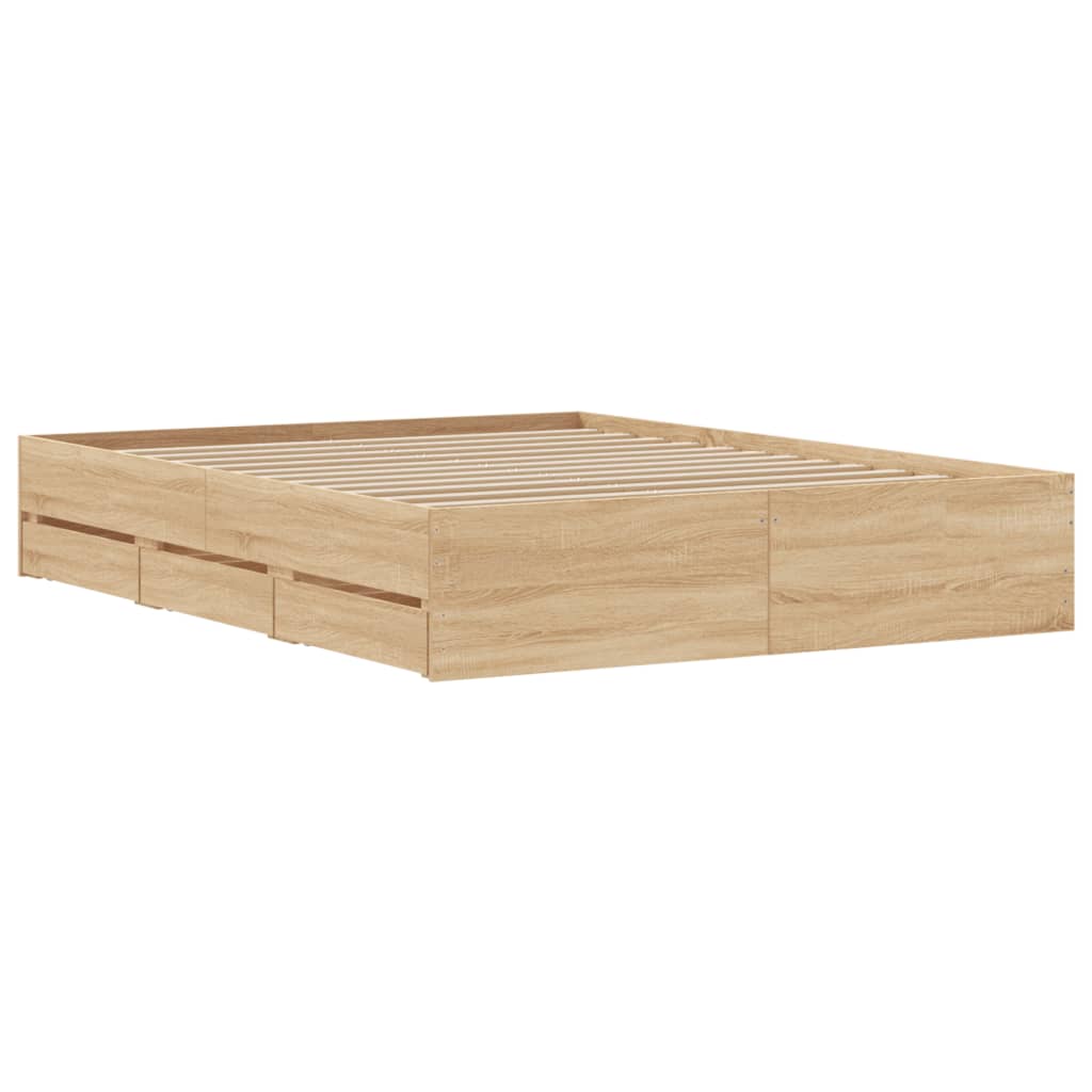 Bedframe met lades bewerkt hout sonoma eikenkleurig 140x200 cm is nu te koop bij PeponiXL, paradijselijk wonen!