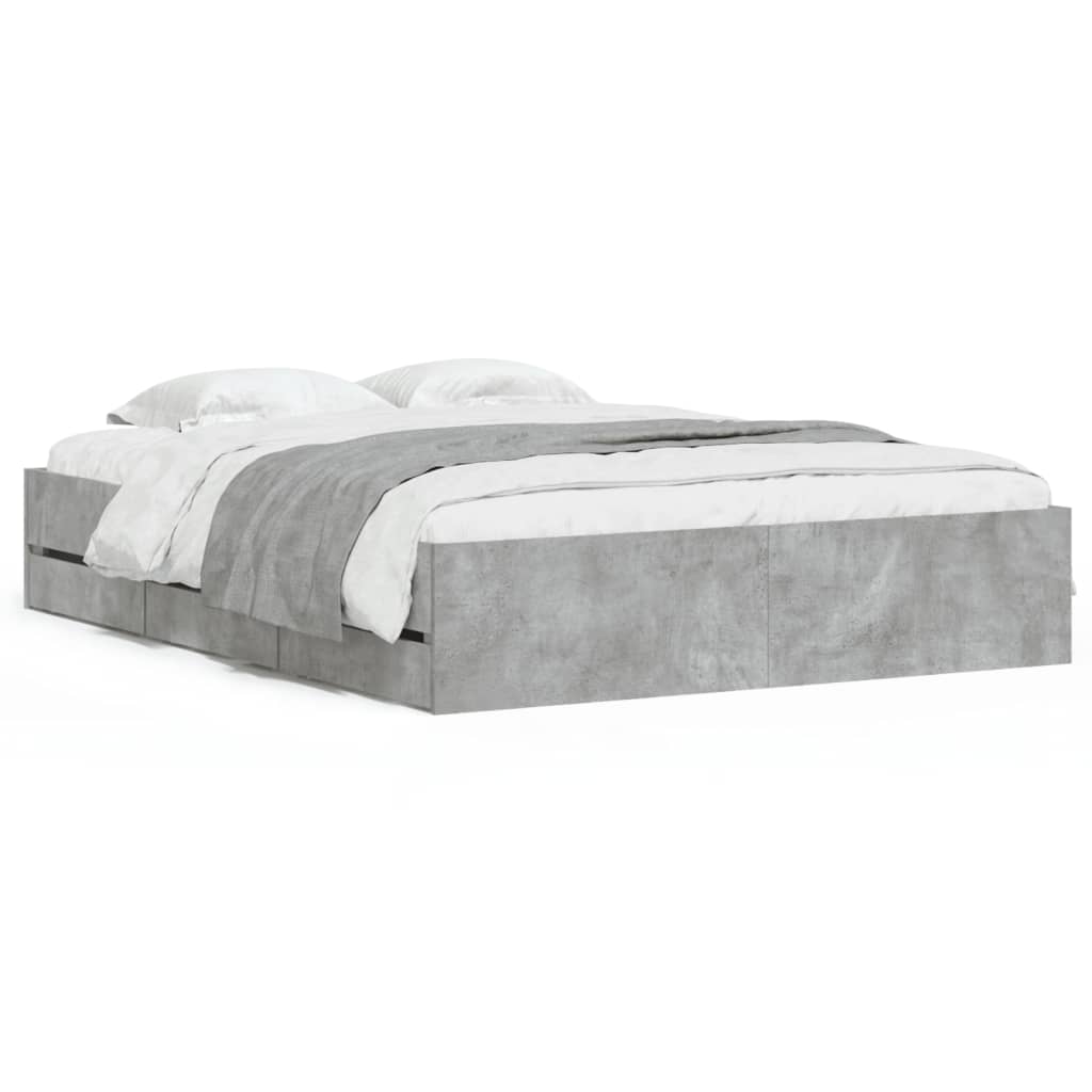 Bedframe met lades bewerkt hout betongrijs 140x200 cm is nu te koop bij PeponiXL, paradijselijk wonen!