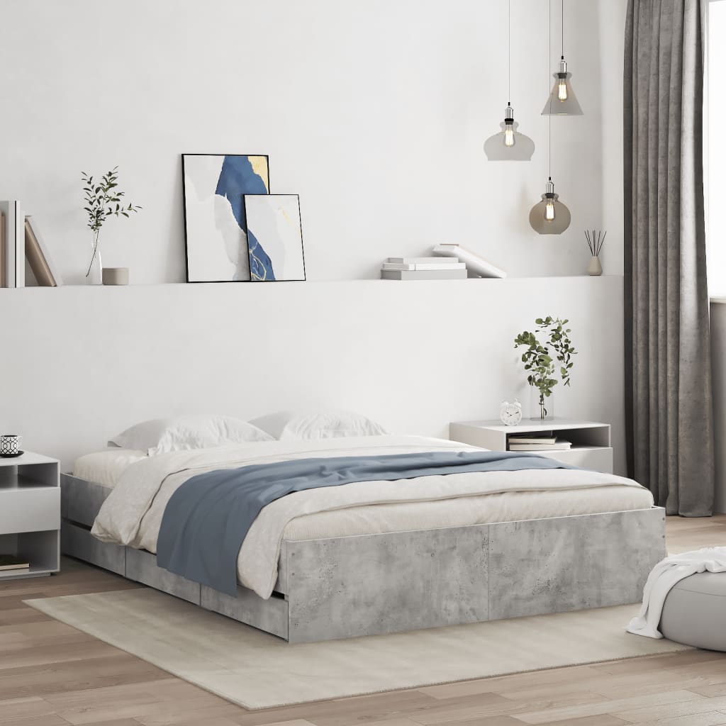 Bedframe met lades bewerkt hout betongrijs 140x200 cm is nu te koop bij PeponiXL, paradijselijk wonen!