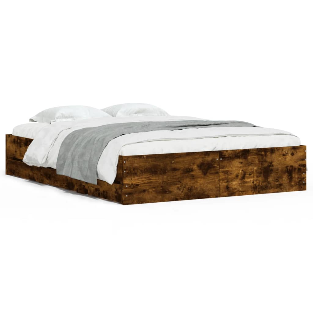 Bedframe met lades bewerkt hout gerookt eikenkleurig 140x200 cm is nu te koop bij PeponiXL, paradijselijk wonen!