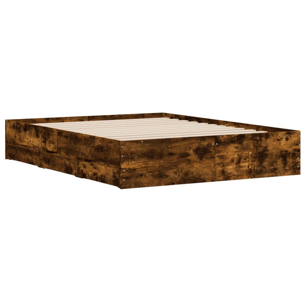 Bedframe met lades bewerkt hout gerookt eikenkleurig 140x200 cm is nu te koop bij PeponiXL, paradijselijk wonen!