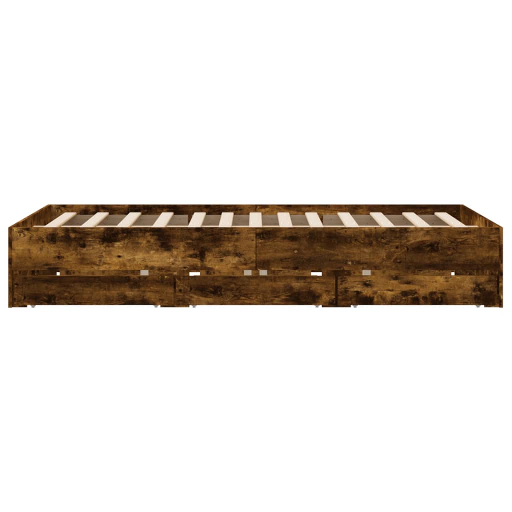 Bedframe met lades bewerkt hout gerookt eikenkleurig 140x200 cm is nu te koop bij PeponiXL, paradijselijk wonen!