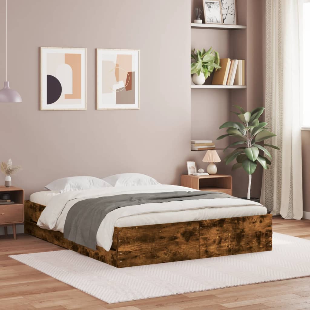 Bedframe met lades bewerkt hout gerookt eikenkleurig 140x200 cm is nu te koop bij PeponiXL, paradijselijk wonen!