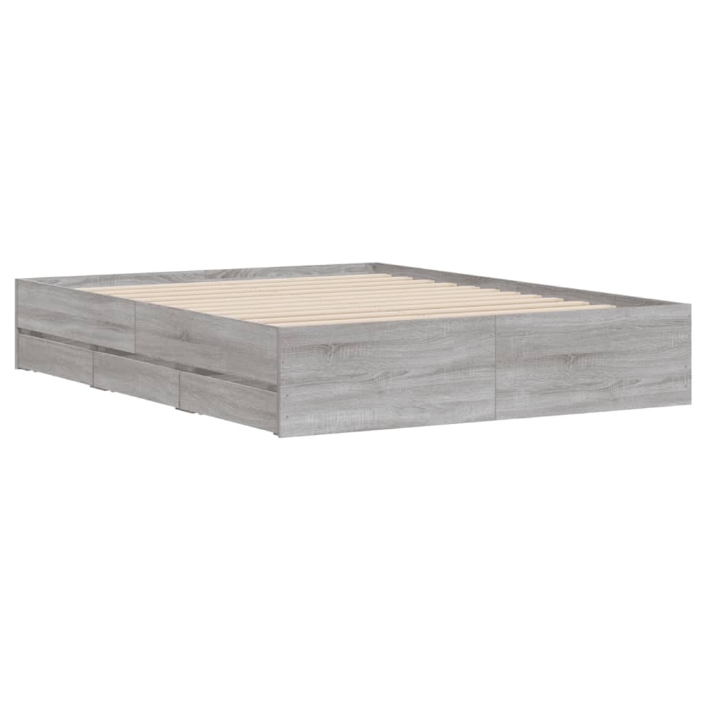 Bedframe met lades bewerkt hout grijs sonoma eiken 140x200 cm is nu te koop bij PeponiXL, paradijselijk wonen!