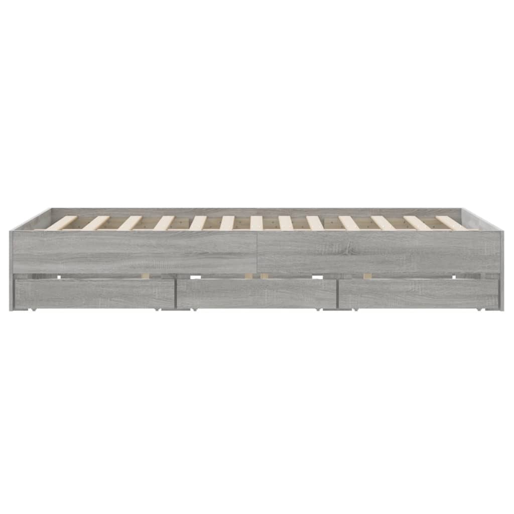 Bedframe met lades bewerkt hout grijs sonoma eiken 140x200 cm is nu te koop bij PeponiXL, paradijselijk wonen!