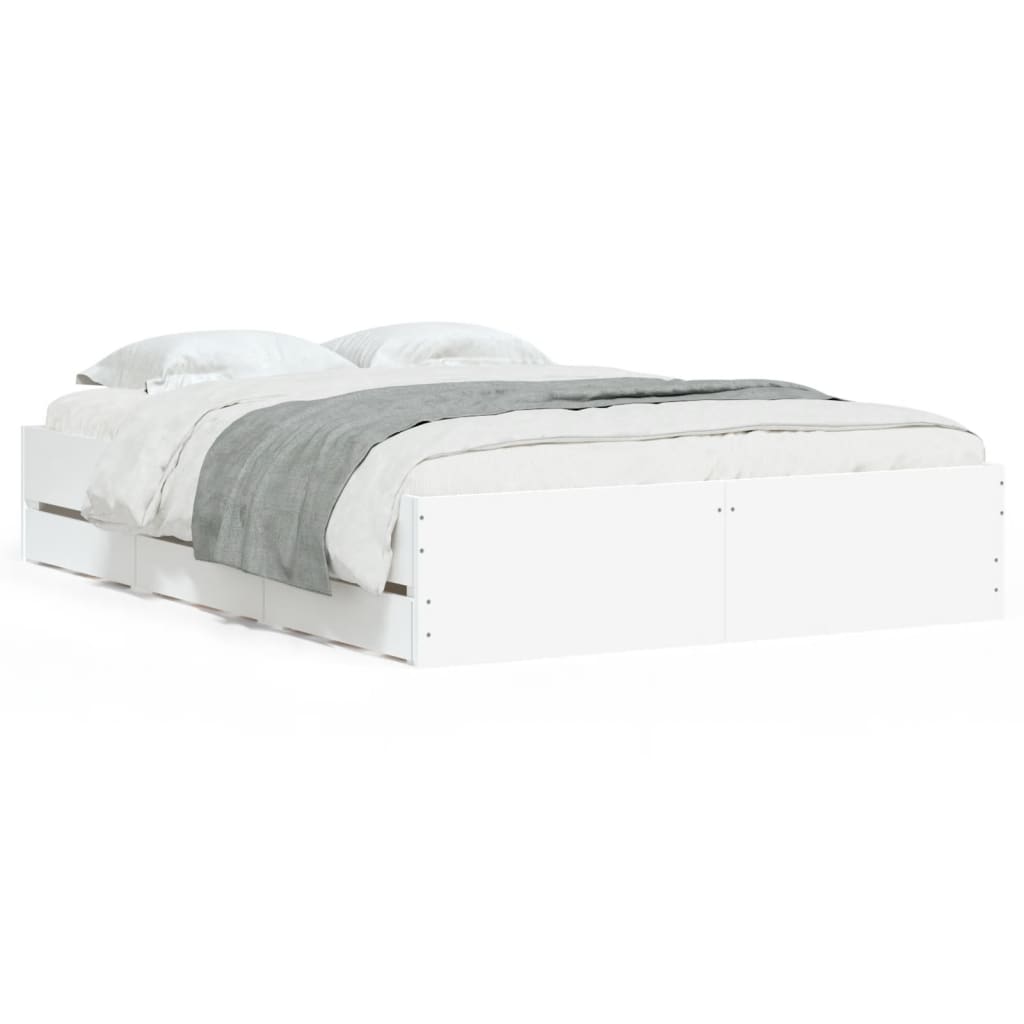 Bedframe met lades bewerkt hout wit 120x200 cm is nu te koop bij PeponiXL, paradijselijk wonen!