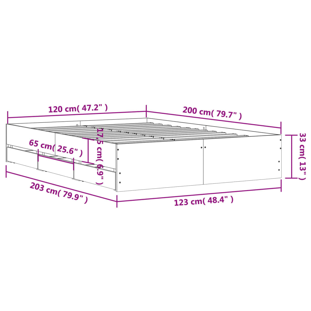 Bedframe met lades bewerkt hout sonoma eikenkleurig 120x200 cm is nu te koop bij PeponiXL, paradijselijk wonen!
