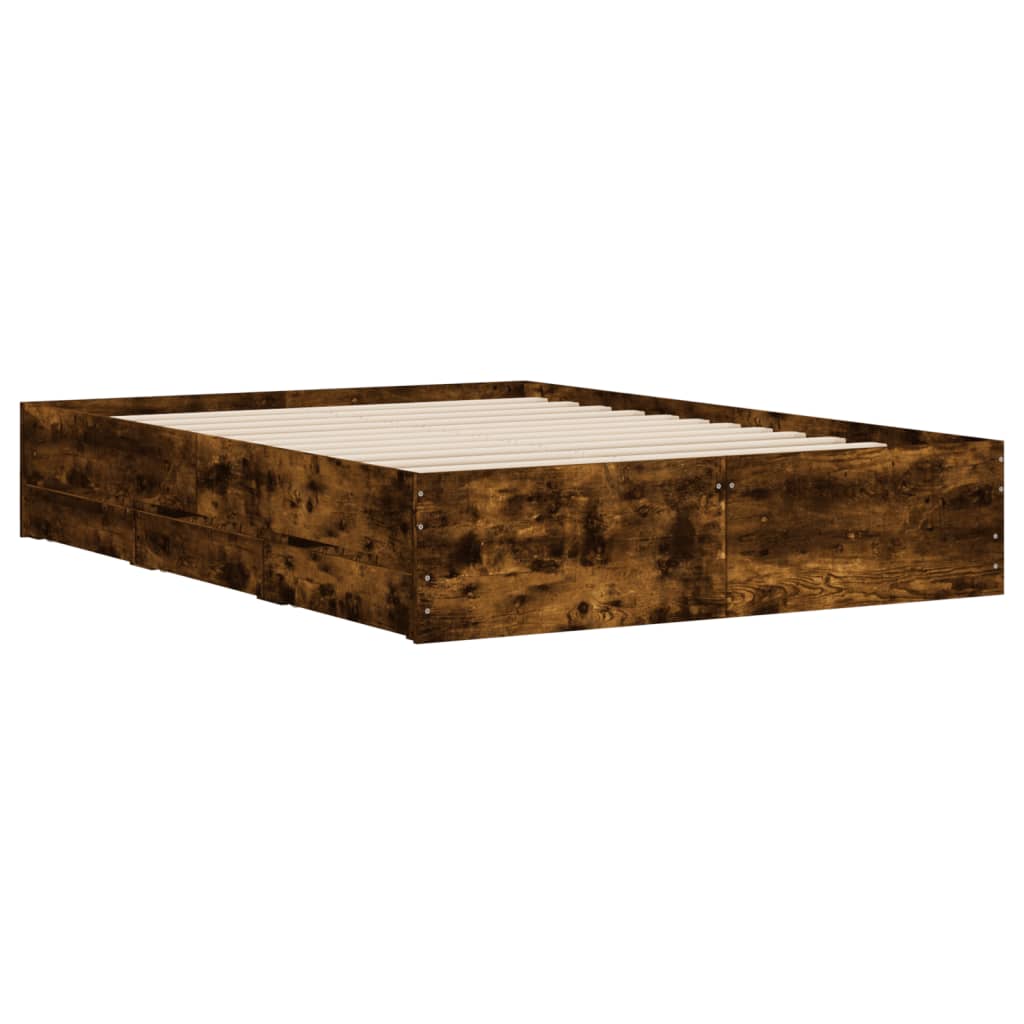 Bedframe met lades bewerkt hout gerookt eikenkleurig 120x200 cm is nu te koop bij PeponiXL, paradijselijk wonen!