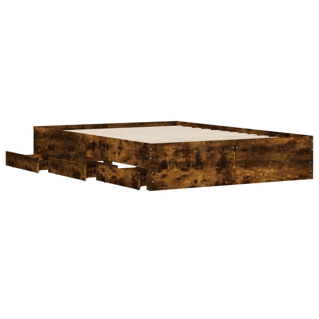 Bedframe met lades bewerkt hout gerookt eikenkleurig 120x200 cm is nu te koop bij PeponiXL, paradijselijk wonen!