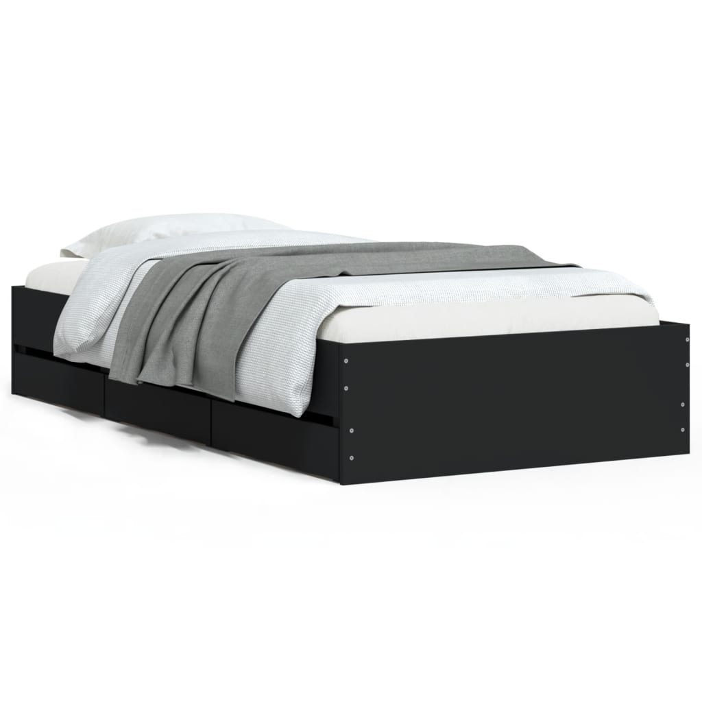 Bedframe met lades bewerkt hout zwart 100x200 cm is nu te koop bij PeponiXL, paradijselijk wonen!