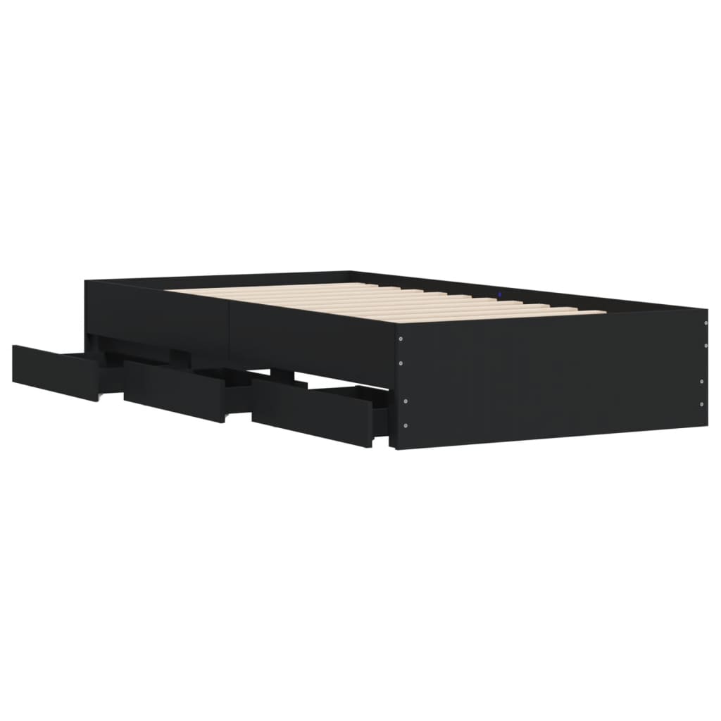 Bedframe met lades bewerkt hout zwart 100x200 cm is nu te koop bij PeponiXL, paradijselijk wonen!
