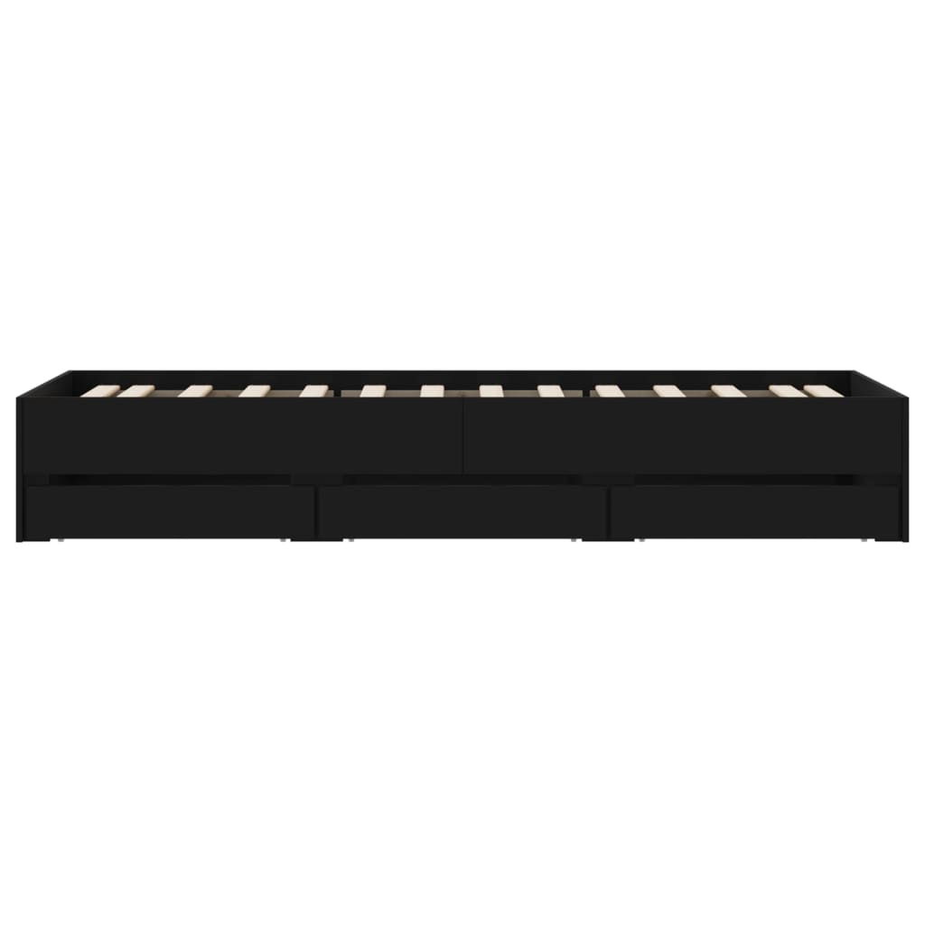 Bedframe met lades bewerkt hout zwart 100x200 cm is nu te koop bij PeponiXL, paradijselijk wonen!