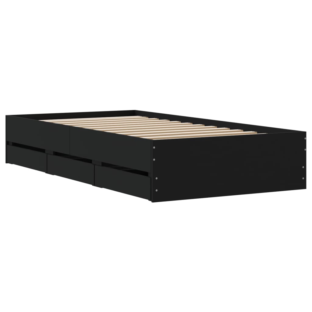 Bedframe met lades bewerkt hout zwart 100x200 cm is nu te koop bij PeponiXL, paradijselijk wonen!