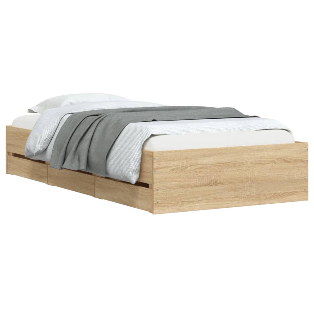 Bedframe met lades bewerkt hout sonoma eikenkleurig 100x200 cm is nu te koop bij PeponiXL, paradijselijk wonen!