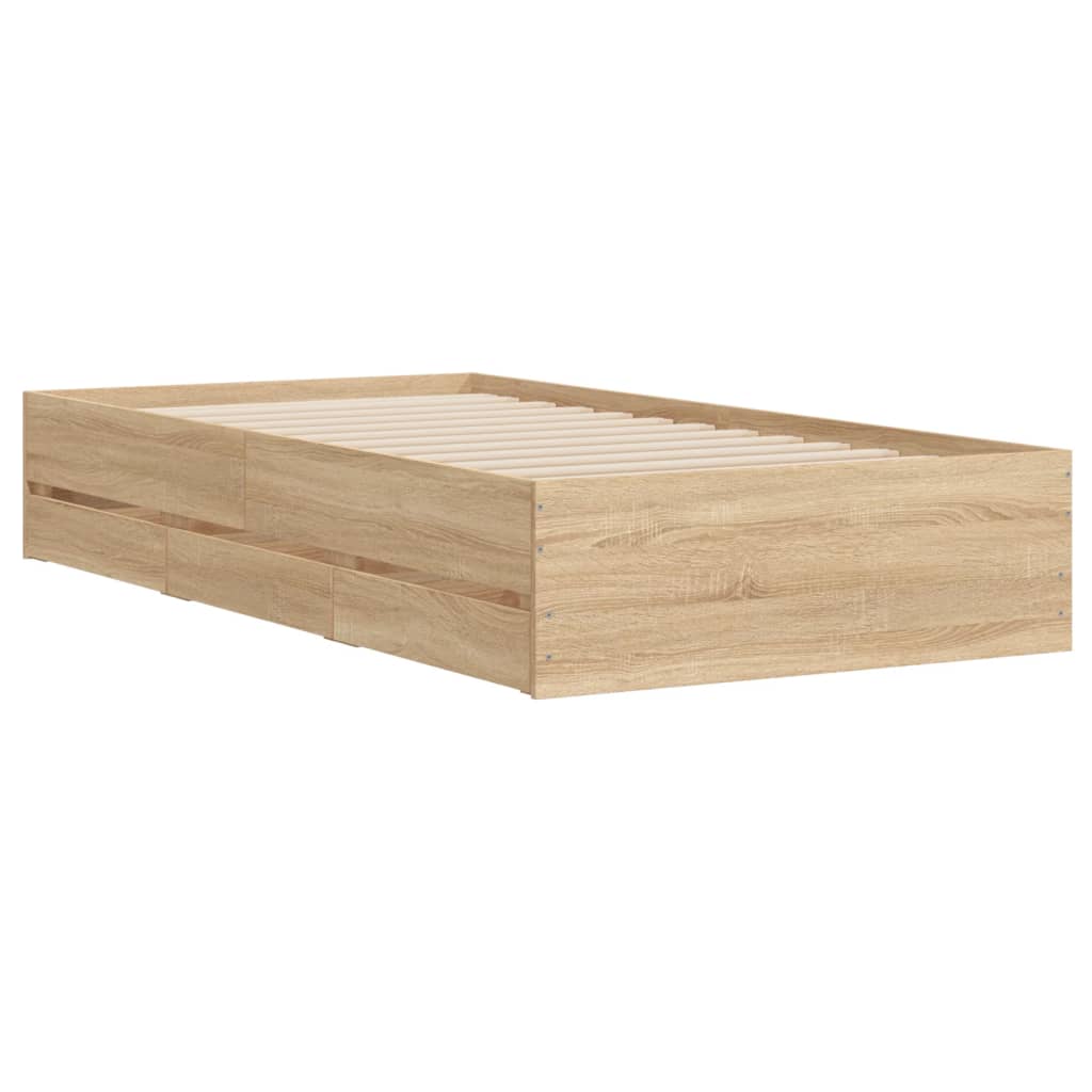 Bedframe met lades bewerkt hout sonoma eikenkleurig 100x200 cm is nu te koop bij PeponiXL, paradijselijk wonen!