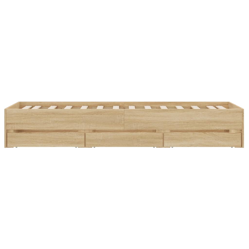 Bedframe met lades bewerkt hout sonoma eikenkleurig 100x200 cm is nu te koop bij PeponiXL, paradijselijk wonen!