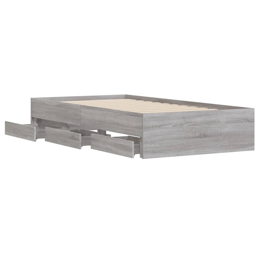 Bedframe met lades bewerkt hout grijs sonoma eiken 100x200 cm is nu te koop bij PeponiXL, paradijselijk wonen!