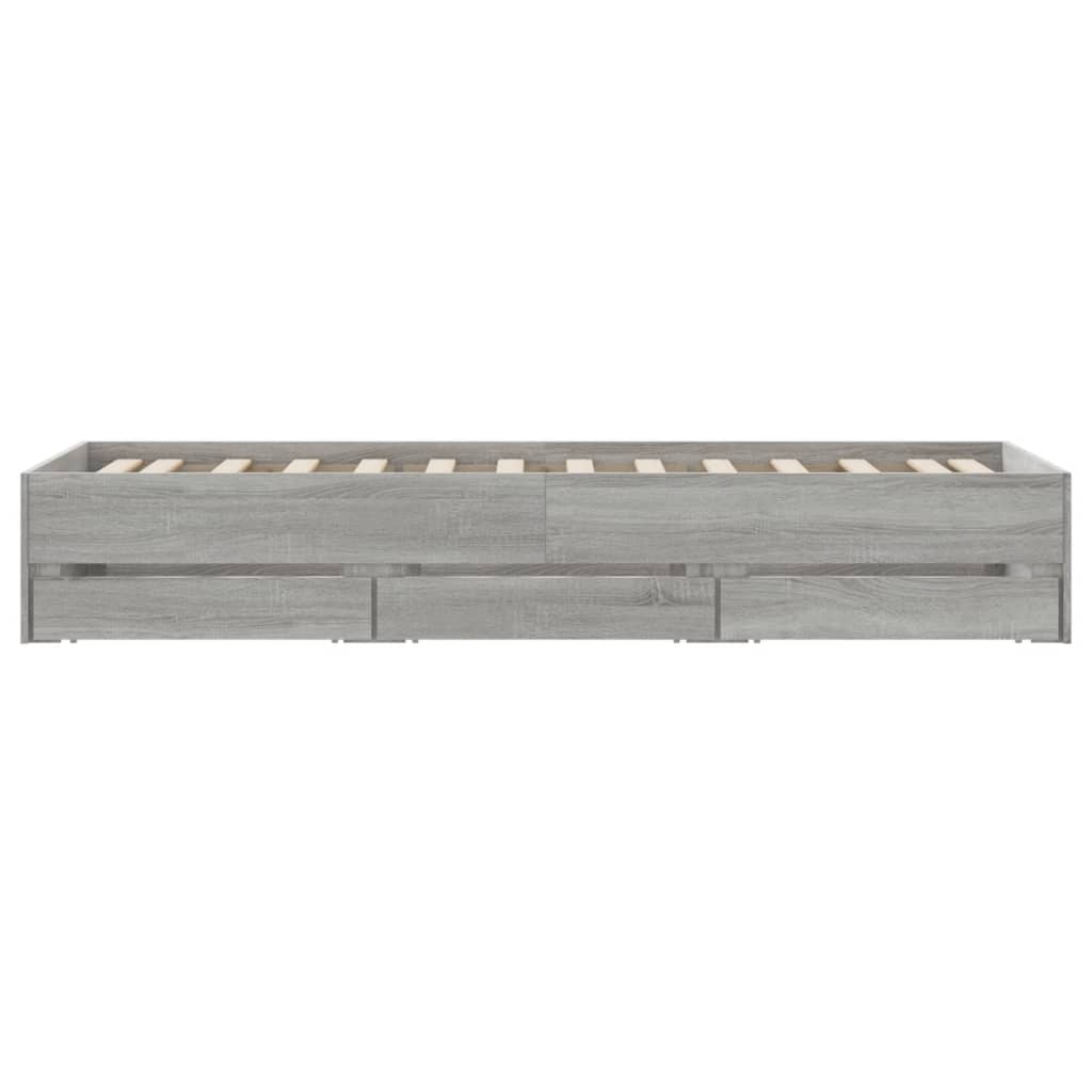 Bedframe met lades bewerkt hout grijs sonoma eiken 100x200 cm is nu te koop bij PeponiXL, paradijselijk wonen!