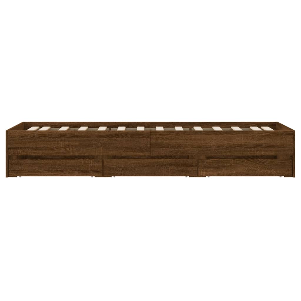 Bedframe met lades bewerkt hout bruin eikenkleur 100x200 cm is nu te koop bij PeponiXL, paradijselijk wonen!
