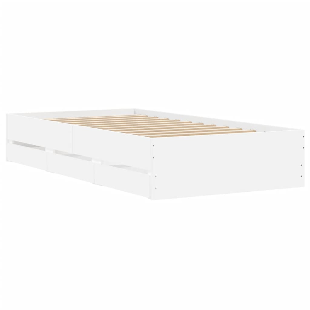 Bedframe met lades bewerkt hout wit 90x200 cm is nu te koop bij PeponiXL, paradijselijk wonen!