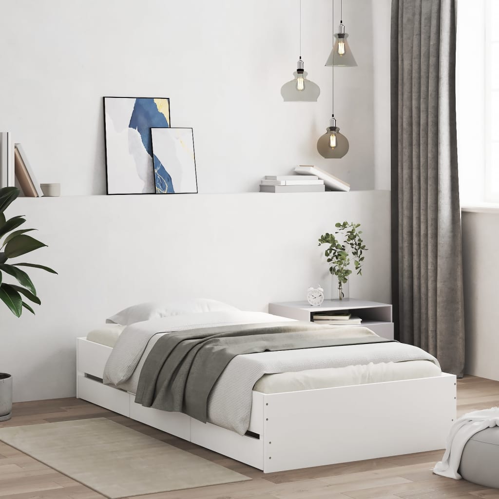 Bedframe met lades bewerkt hout wit 90x200 cm is nu te koop bij PeponiXL, paradijselijk wonen!