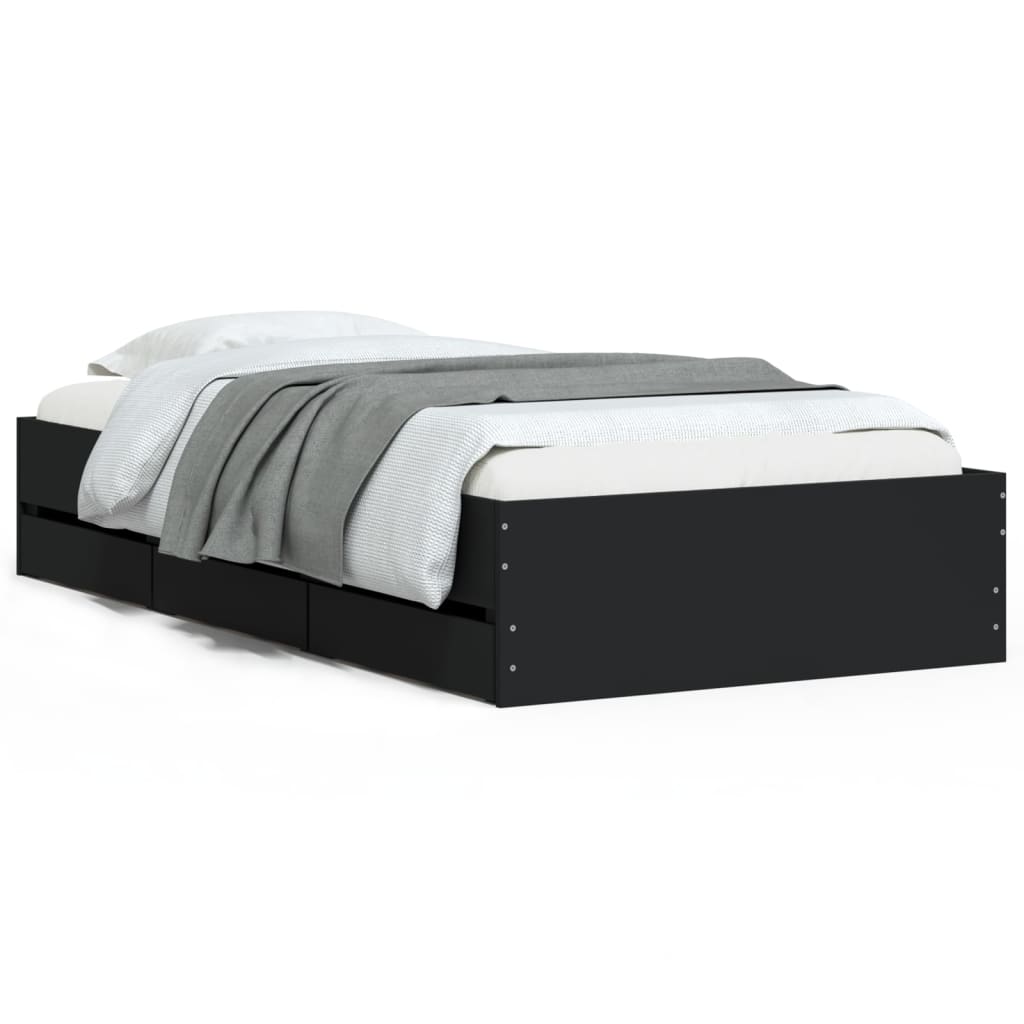Bedframe met lades bewerkt hout zwart 90x200 cm is nu te koop bij PeponiXL, paradijselijk wonen!