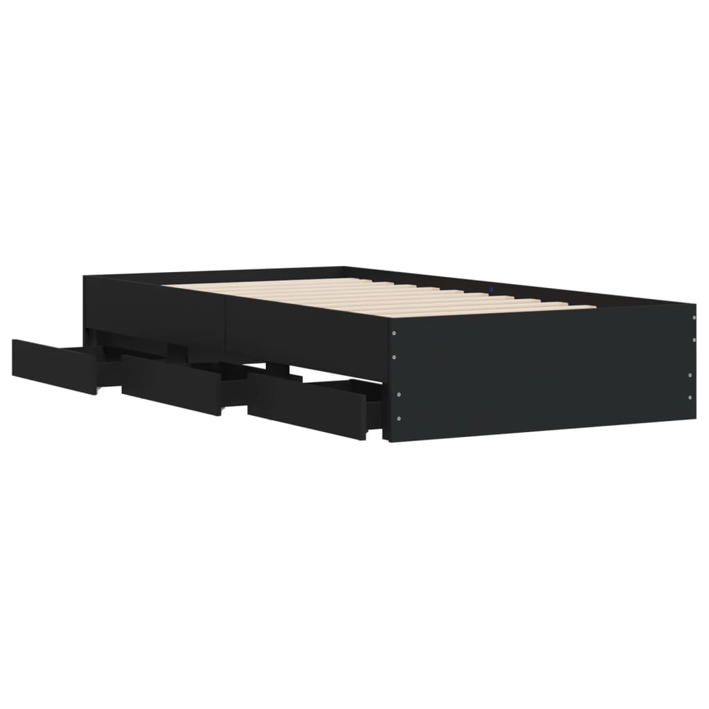 Bedframe met lades bewerkt hout zwart 90x200 cm is nu te koop bij PeponiXL, paradijselijk wonen!