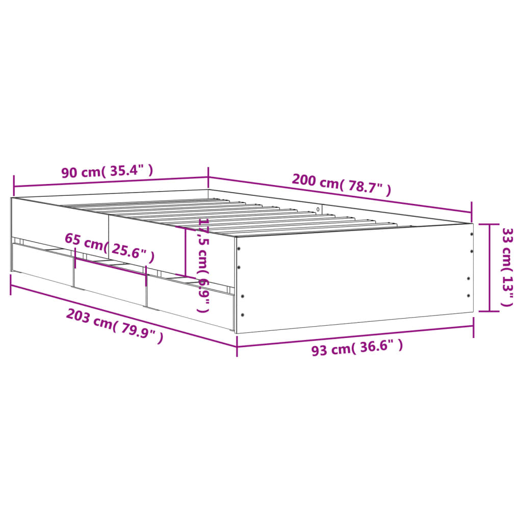Bedframe met lades bewerkt hout zwart 90x200 cm is nu te koop bij PeponiXL, paradijselijk wonen!