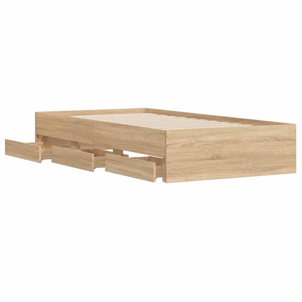 Bedframe met lades bewerkt hout sonoma eikenkleurig 90x200 cm is nu te koop bij PeponiXL, paradijselijk wonen!