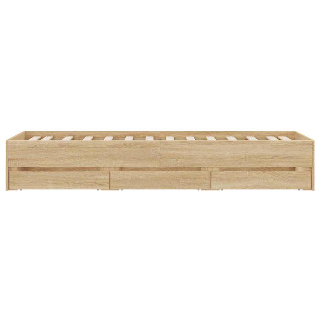 Bedframe met lades bewerkt hout sonoma eikenkleurig 90x200 cm is nu te koop bij PeponiXL, paradijselijk wonen!