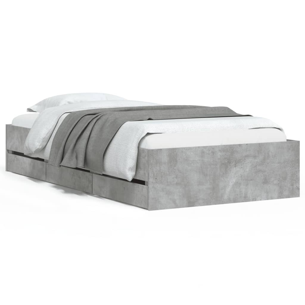 Bedframe met lades bewerkt hout betongrijs 90x200 cm is nu te koop bij PeponiXL, paradijselijk wonen!