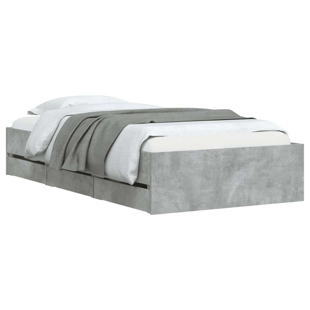 Bedframe met lades bewerkt hout betongrijs 90x200 cm is nu te koop bij PeponiXL, paradijselijk wonen!