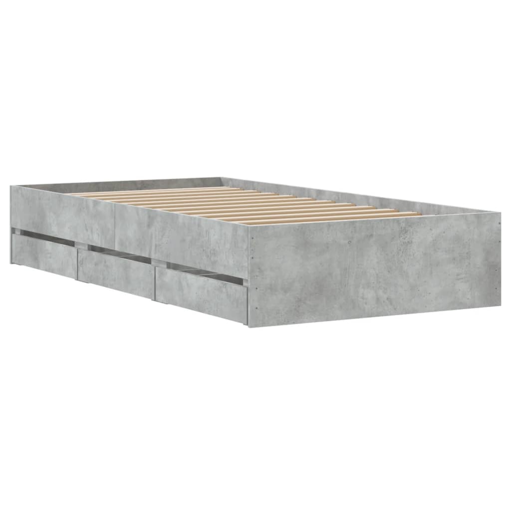 Bedframe met lades bewerkt hout betongrijs 90x200 cm is nu te koop bij PeponiXL, paradijselijk wonen!