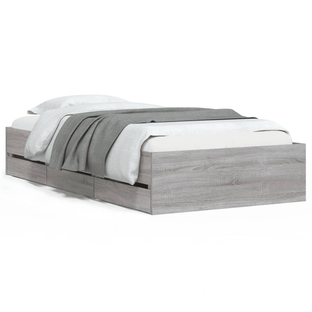 Bedframe met lades bewerkt hout grijs sonoma eiken 90x200 cm is nu te koop bij PeponiXL, paradijselijk wonen!