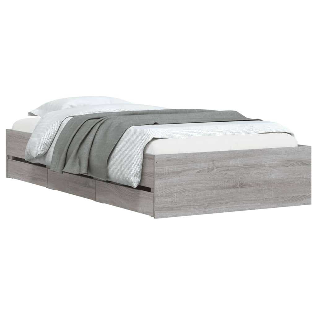 Bedframe met lades bewerkt hout grijs sonoma eiken 90x200 cm is nu te koop bij PeponiXL, paradijselijk wonen!