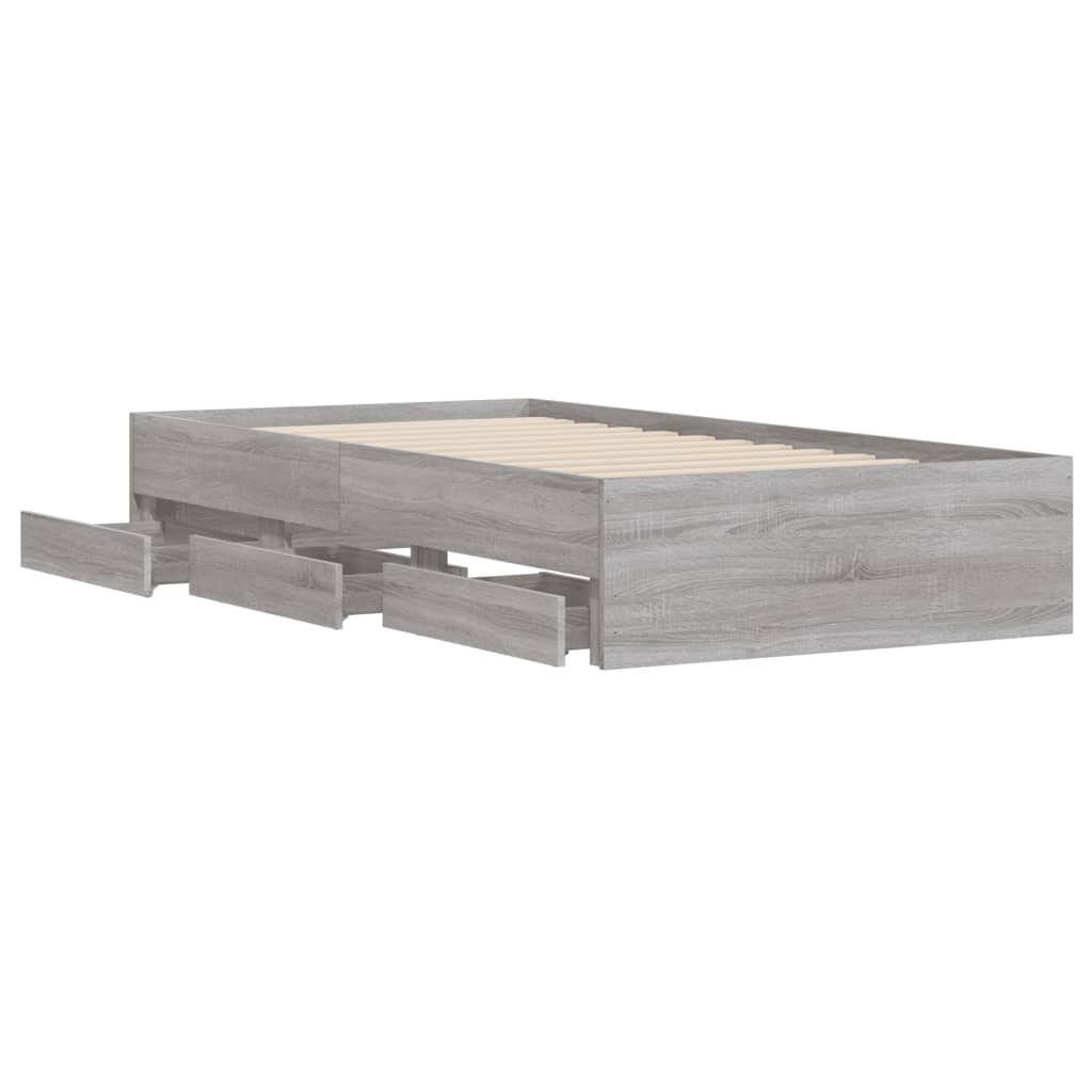 Bedframe met lades bewerkt hout grijs sonoma eiken 90x200 cm is nu te koop bij PeponiXL, paradijselijk wonen!