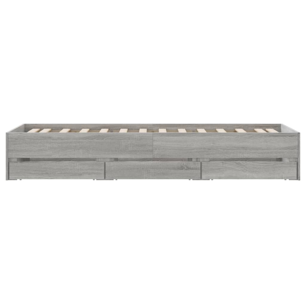 Bedframe met lades bewerkt hout grijs sonoma eiken 90x200 cm is nu te koop bij PeponiXL, paradijselijk wonen!