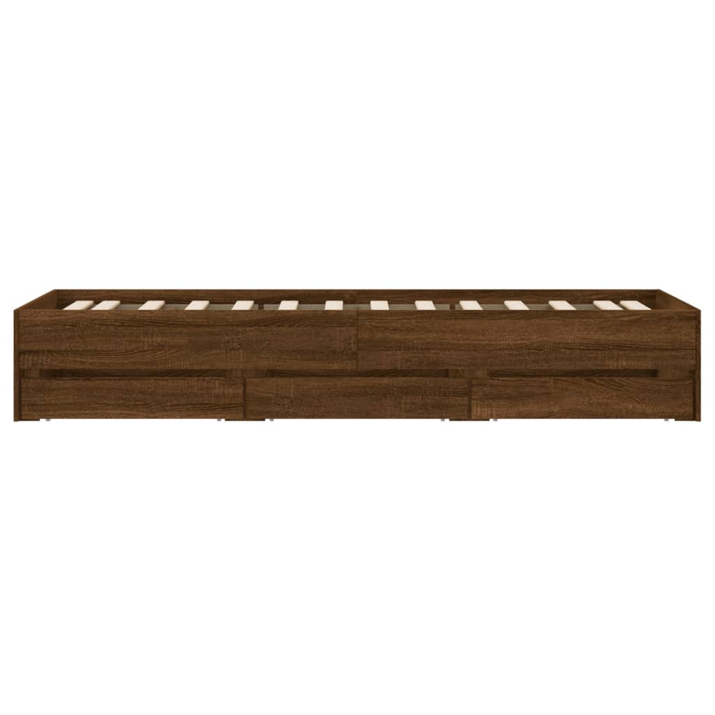 Bedframe met lades bewerkt hout bruin eikenkleur 90x200 cm is nu te koop bij PeponiXL, paradijselijk wonen!