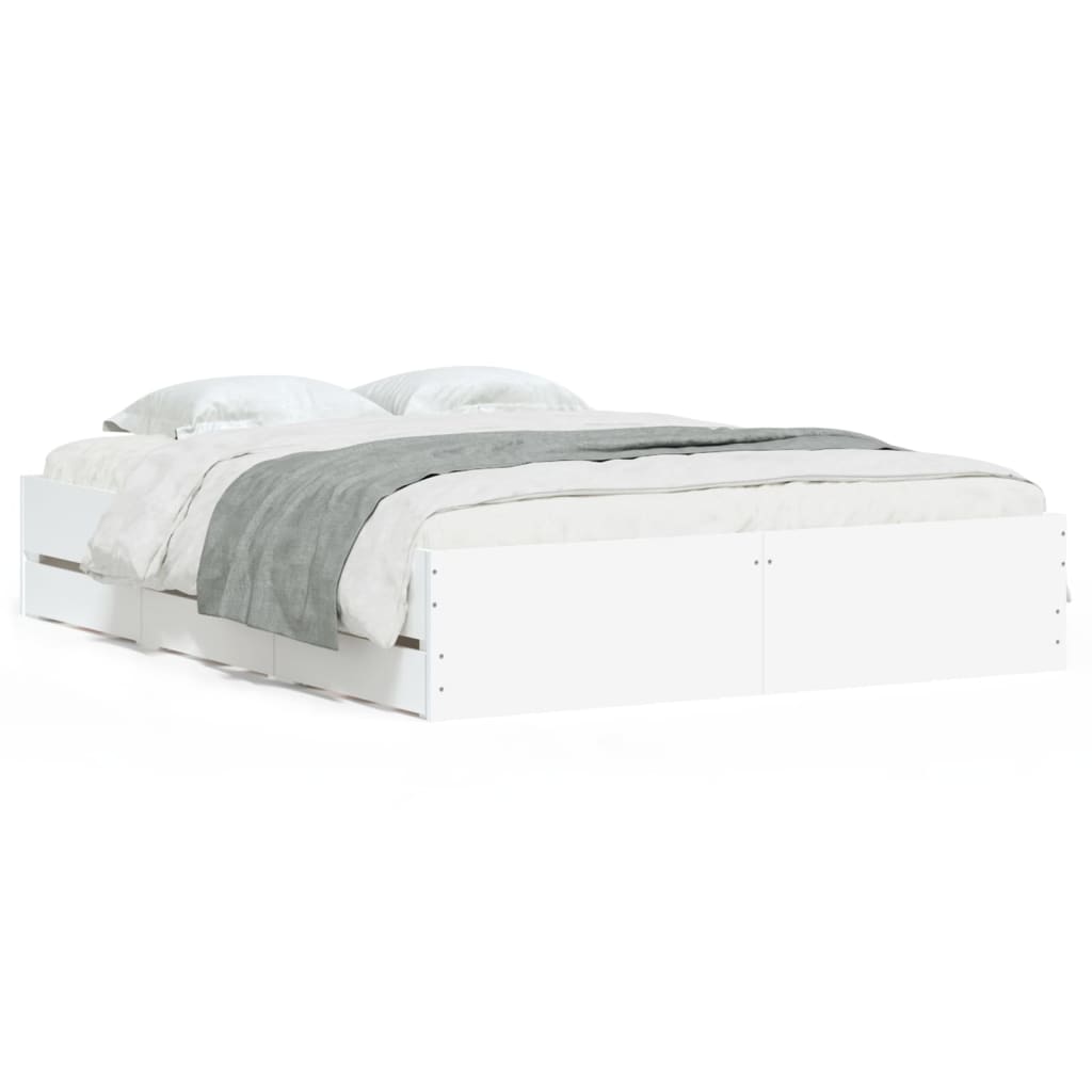 Bedframe met lades bewerkt hout wit 140x190 cm is nu te koop bij PeponiXL, paradijselijk wonen!