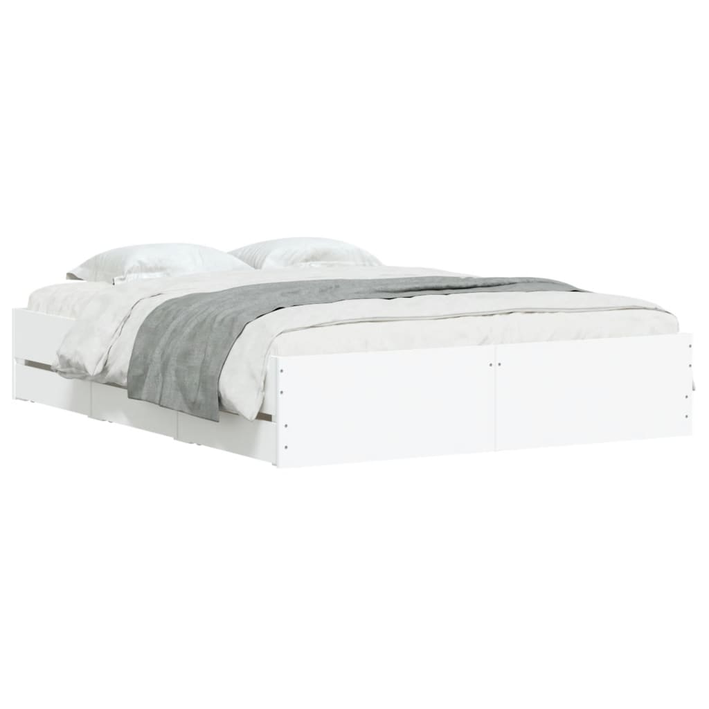 Bedframe met lades bewerkt hout wit 140x190 cm is nu te koop bij PeponiXL, paradijselijk wonen!