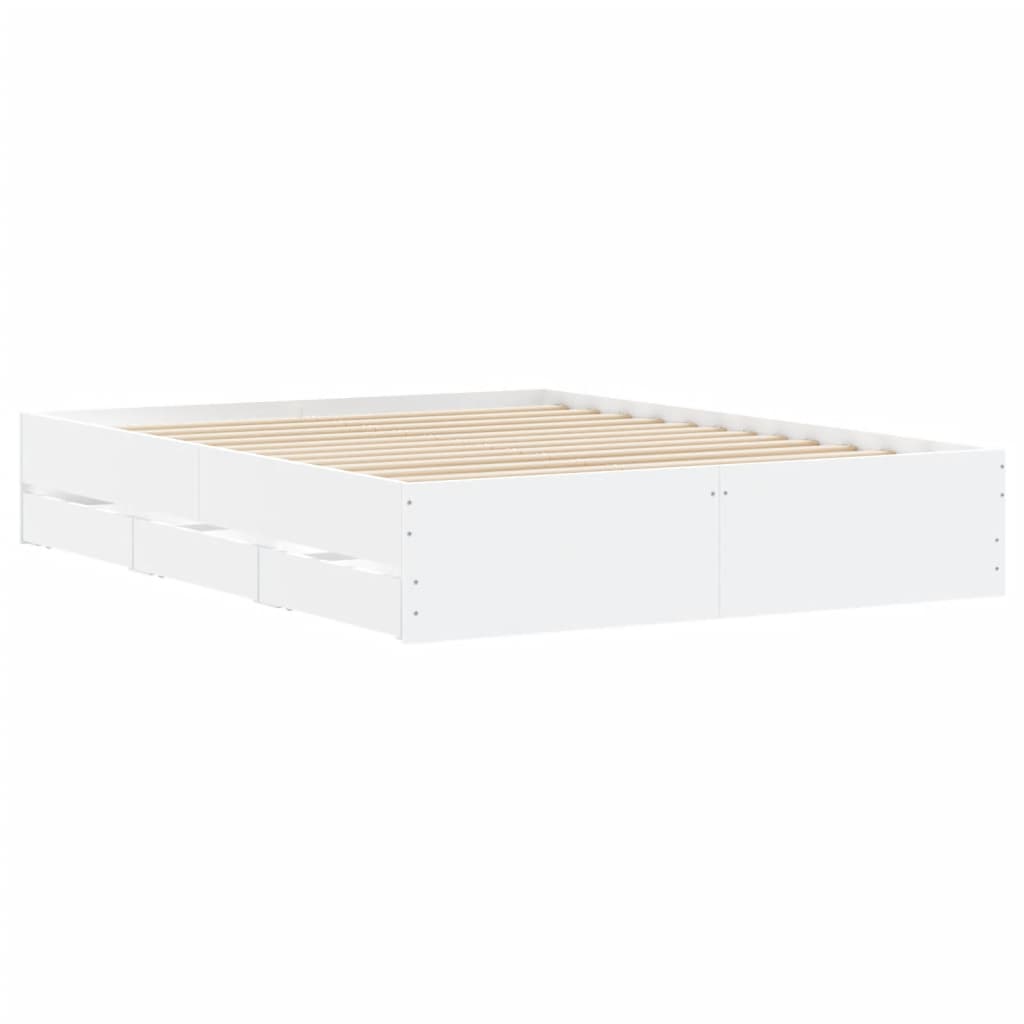 Bedframe met lades bewerkt hout wit 140x190 cm is nu te koop bij PeponiXL, paradijselijk wonen!