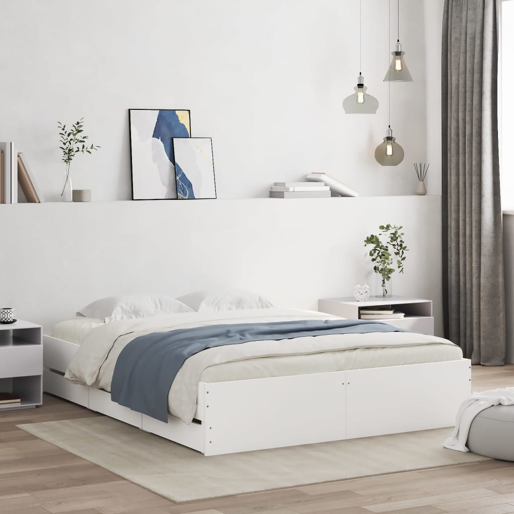 Bedframe met lades bewerkt hout wit 140x190 cm is nu te koop bij PeponiXL, paradijselijk wonen!