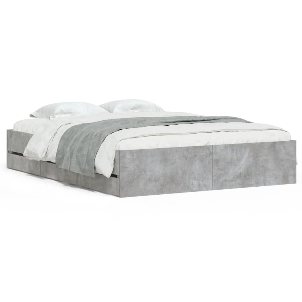 Bedframe met lades bewerkt hout betongrijs 140x190 cm is nu te koop bij PeponiXL, paradijselijk wonen!