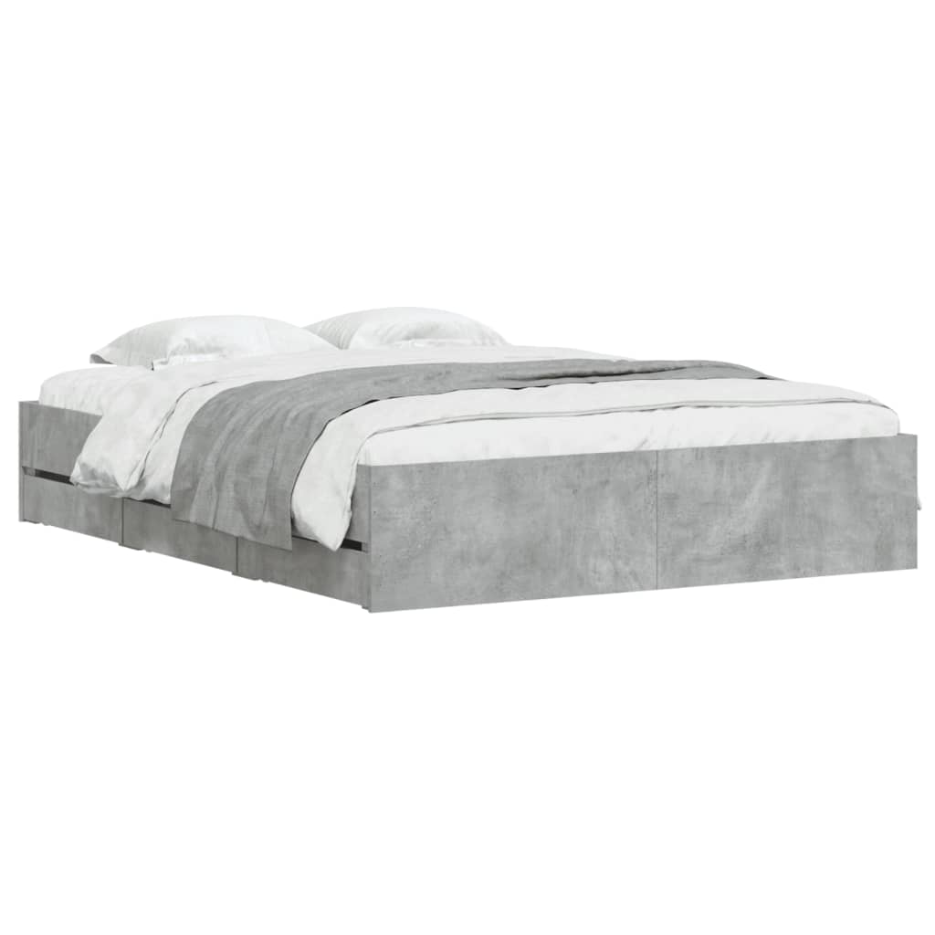 Bedframe met lades bewerkt hout betongrijs 140x190 cm is nu te koop bij PeponiXL, paradijselijk wonen!