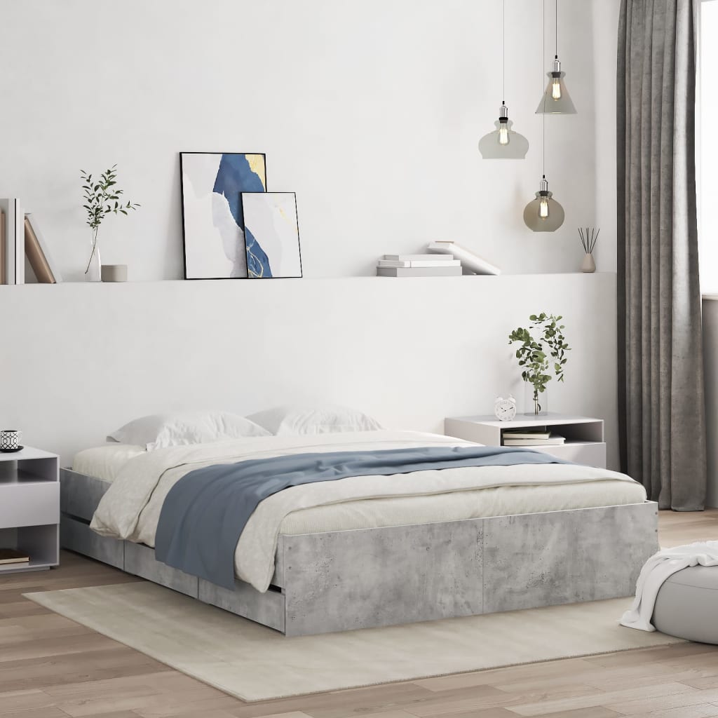 Bedframe met lades bewerkt hout betongrijs 140x190 cm is nu te koop bij PeponiXL, paradijselijk wonen!