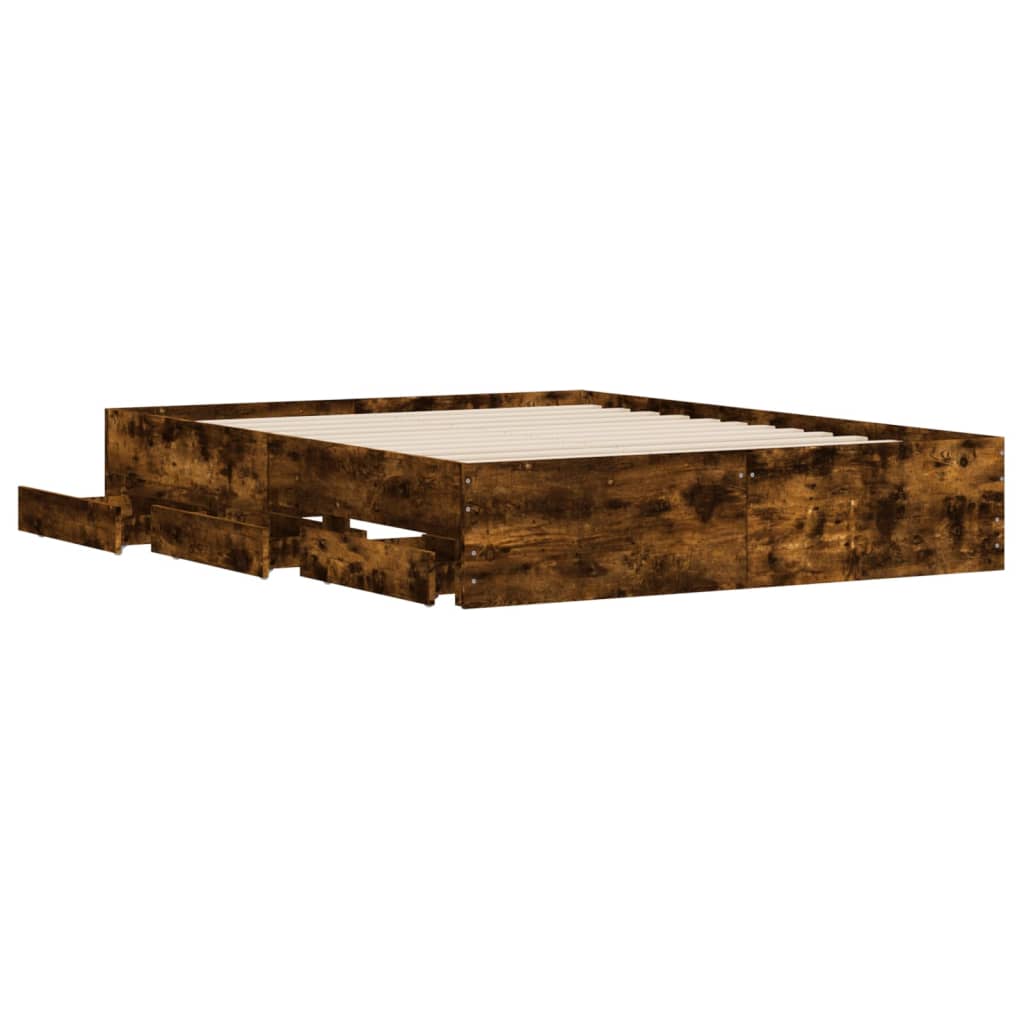 Bedframe met lades bewerkt hout gerookt eikenkleurig 140x190 cm is nu te koop bij PeponiXL, paradijselijk wonen!