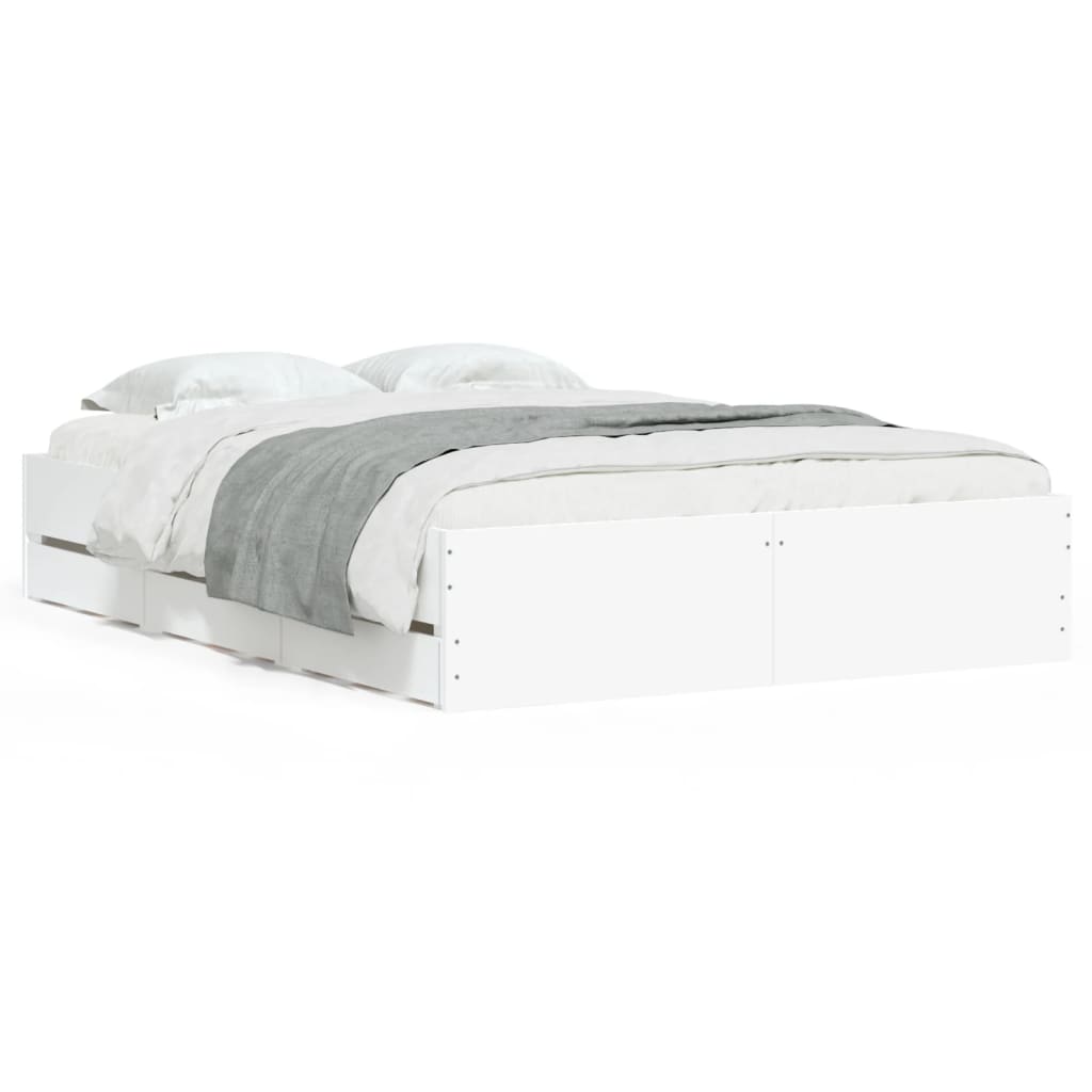 Bedframe met lades bewerkt hout wit 135x190 cm is nu te koop bij PeponiXL, paradijselijk wonen!