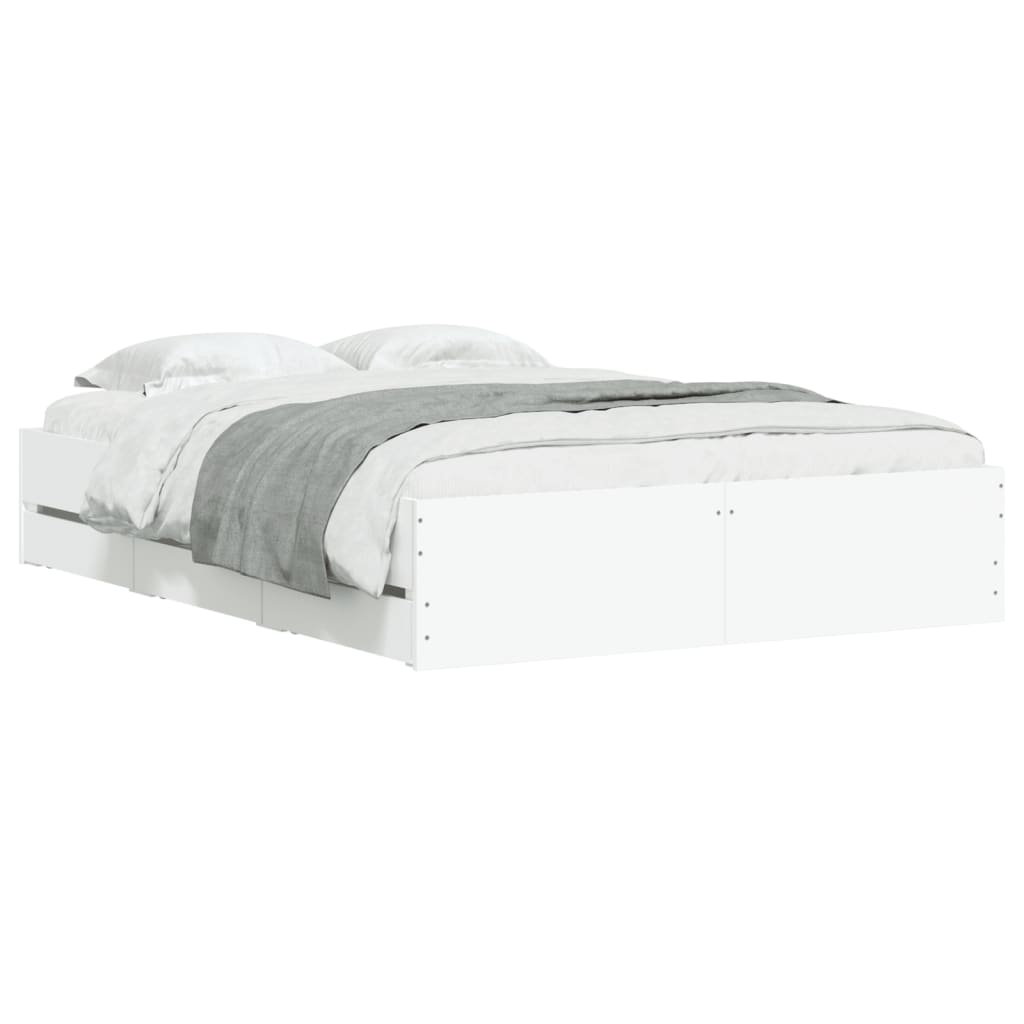 Bedframe met lades bewerkt hout wit 135x190 cm is nu te koop bij PeponiXL, paradijselijk wonen!