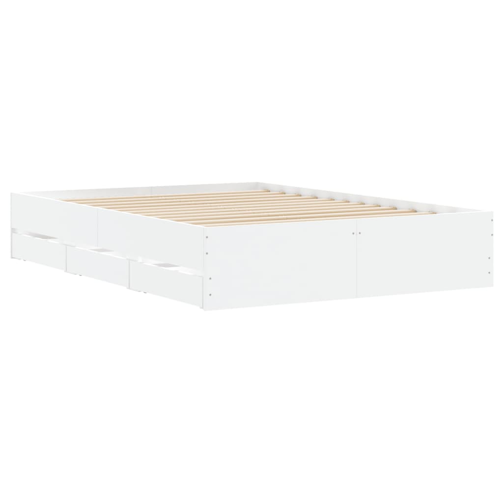 Bedframe met lades bewerkt hout wit 135x190 cm is nu te koop bij PeponiXL, paradijselijk wonen!
