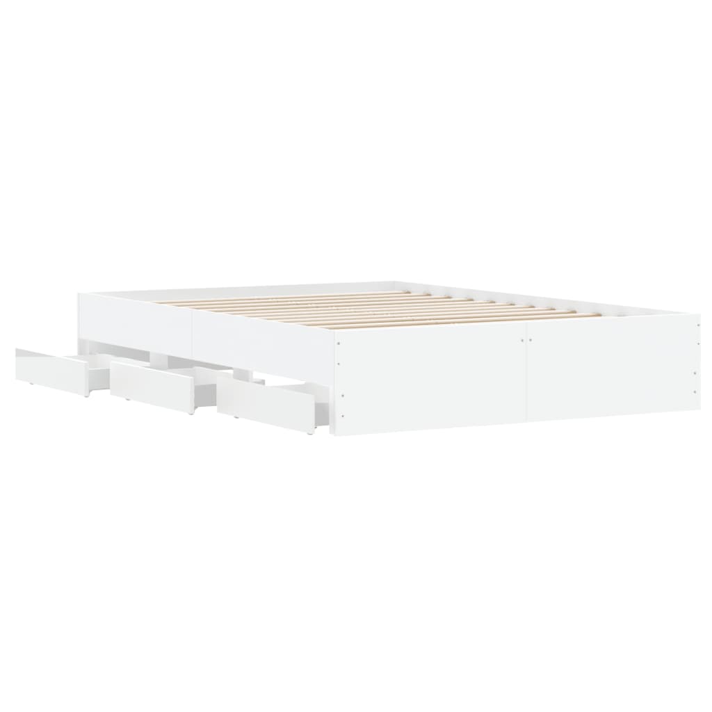 Bedframe met lades bewerkt hout wit 135x190 cm is nu te koop bij PeponiXL, paradijselijk wonen!